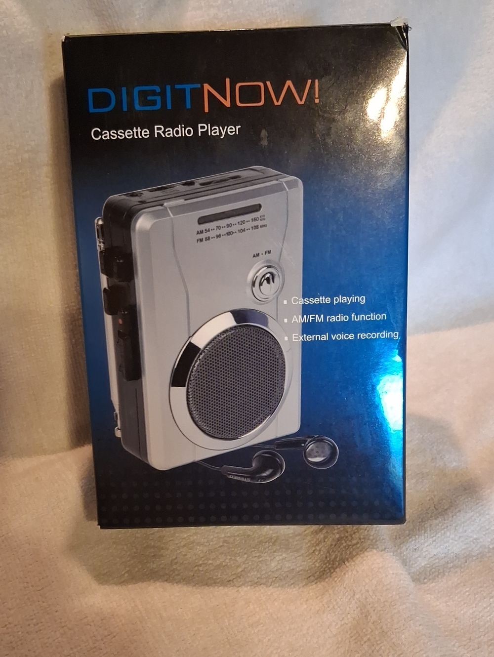 Silver Portable Cassette Radio Player with Earbuds